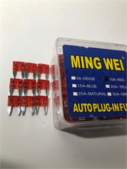 Набор предохранителей MING WEL-флажковые в пластиковом боксе-10-А-(МИНИ)(100 шт в упак) 279